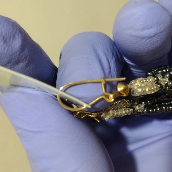 Monochrome Beaded Tassel Earrings, Handcrafted Black & White Seed Bead Fringe #1 - Picture 6 of 7